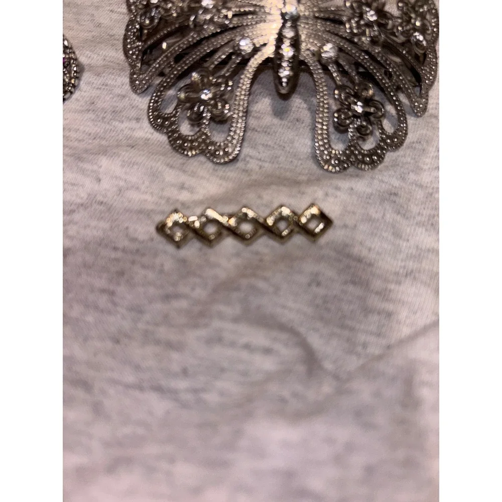 Vintage Silver Tone Butterfly & Pink Stone Barrette Hair Accessory Bundle 3pc